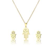 Fashion Stainless Steel Jewelry Sets Stud Earring & necklace gold color plated 2 pieces & for woman nickel lead & cadmium free Length 17.7 Inch Sold By Lot