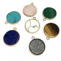 Gemstone Pendants Jewelry with Brass Flat Round gold color plated DIY Sold By PC