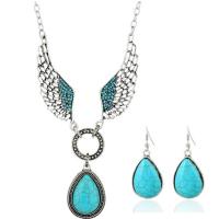 Zinc Alloy Jewelry Sets earring & necklace with turquoise 2 pieces & fashion jewelry silver color Length Approx 15.7 Inch Sold By Set