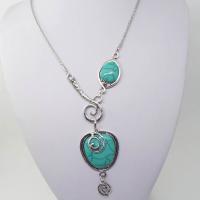 Collier de bijoux en alliage de zinc, avec turquoise, bijoux de mode, argent, 5mm, Vendu par Environ 20.5 pouce brin