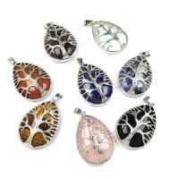 Gemstone Pendants Jewelry, Natural Stone, with Tibetan Style, Teardrop, silver color plated, DIY, more colors for choice, 26x40mm, Sold By PC