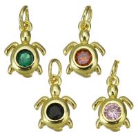 Cubic Zirconia Micro Pave Brass Pendant, Turtle, gold color plated, micro pave cubic zirconia, more colors for choice, 8.5x12x2.5mm, Hole:Approx 3.5mm, 20PCs/Lot, Sold By Lot