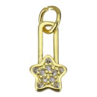 Cubic Zirconia Micro Pave Brass Pendant, gold color plated, micro pave cubic zirconia, 6.5x12.5x1.5mm, Hole:Approx 3.5mm, 20PCs/Lot, Sold By Lot