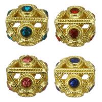 Hollow Brass Beads, gold color plated, micro pave cubic zirconia, more colors for choice, 9x8.5x9mm, Hole:Approx 2.5mm, 20PCs/Lot, Sold By Lot