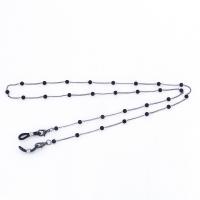 Brass Glasses Chain, with Plastic Pearl, plated, for woman, black, nickel, lead & cadmium free, Length:Approx 27.5 Inch, 5Strands/Bag, Sold By Bag