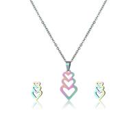 Fashion Stainless Steel Jewelry Sets, Stud Earring & necklace, plated, 2 pieces & for woman, multi-colored, nickel, lead & cadmium free, Length:17.7 Inch, 10Sets/Lot, Sold By Lot