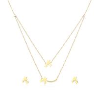 Fashion Stainless Steel Jewelry Sets, Stud Earring & necklace, gold color plated, 2 pieces & for woman, nickel, lead & cadmium free, Length:19.7 Inch, 10Sets/Lot, Sold By Lot