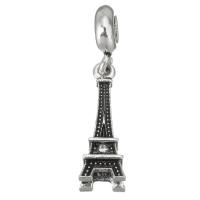 Pingentes de liga de zinco com estilo de European, Torre Eiffel, banhado, DIY, prateado, 3.5x13x9mm,8x23x8mm, Buraco:Aprox 5mm, vendido por PC