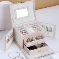 Multifunctional Jewelry Box PU Leather Rectangle plated portable & durable & for woman Sold By PC
