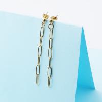 Stainless Steel Drop Earring, gold color plated, for woman, 70mm, Sold By Pair