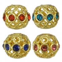 Hollow Brass Beads, gold color plated, micro pave cubic zirconia, more colors for choice, 9x7.5x9mm, Hole:Approx 2.5mm, 20PCs/Lot, Sold By Lot