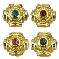 Brass Spacer Beads, gold color plated, micro pave cubic zirconia & hollow, more colors for choice, 8.5x7.5x8.5mm, Hole:Approx 3mm, 20PCs/Lot, Sold By Lot