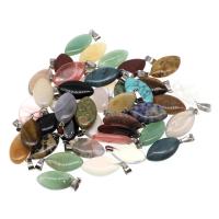 Gemstone Vedhæng Smykker, Ædelsten, Leaf, poleret, forskellige farver og mønster for valg & du kan DIY, flere farver til valg, 35*14*5mm, Hole:Ca. 3mm, 10pc'er/Bag, Solgt af Bag