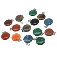 Gemstone Vedhæng Smykker, Ædelsten, Runde, poleret, forskellige farver og mønster for valg & du kan DIY, flere farver til valg, 30*20*6mm, Hole:Ca. 3mm, 10pc'er/Bag, Solgt af Bag
