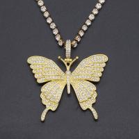Tibetan Style Jewelry Necklace, Butterfly, plated, for woman & with rhinestone, more colors for choice, nickel, lead & cadmium free, 53x51x2.30mm, Sold Per Approx 17.7 Inch Strand