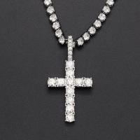 Zinklegierung Schmuck Halskette, Kreuz, plattiert, für Frau & mit Strass, keine, frei von Nickel, Blei & Kadmium, 22x42x4mm,4mm, verkauft per ca. 17.7 ZollInch Strang