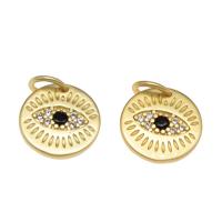 Cubic Zirconia Micro Pave Brass Pendant, Round, plated, DIY, golden, 23*20*3mm, 10PCs/Bag, Sold By Bag