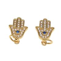 Cubic Zirconia Micro Pave Brass Pendant, Hand, plated, DIY, golden, 14*9*2mm, 10PCs/Bag, Sold By Bag