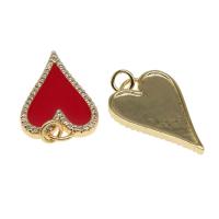 Cubic Zirconia Micro Pave Brass Pendant, Heart, plated, DIY, red, 24*16*2mm, 10PCs/Bag, Sold By Bag
