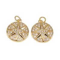 Cubic Zirconia Micro Pave Brass Pendant, Round, plated, DIY & micro pave cubic zirconia, golden, 19*16*3mm, 10PCs/Bag, Sold By Bag