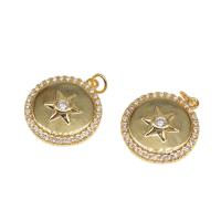 Cubic Zirconia Micro Pave Brass Pendant Round plated DIY & micro pave cubic zirconia golden 17*15*3mm Sold By Bag