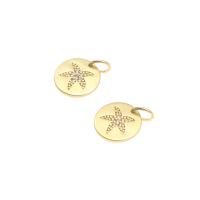 Cubic Zirconia Micro Pave Brass Pendant Round plated DIY golden 10*10*1mm Sold By Bag