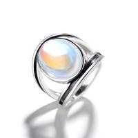 Ring Finger mosiądz, ze Moonstone, Platerowane w kolorze srebra, różnej wielkości do wyboru & dla kobiety & naklejka epoksydowa, bez zawartości niklu, ołowiu i kadmu, rozmiar:6-10, sprzedane przez PC