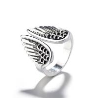 metal Anillo de dedo Cuff, ala del ángel, chapado en color de plata, ajustable & para mujer & ennegrezca, libre de níquel, plomo & cadmio, tamaño:6-10, Vendido por UD