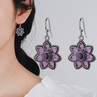 Brass Drop Earring with Crystal Flower antique silver color plated fashion jewelry & for woman nickel lead & cadmium free Sold By Pair