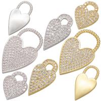 Cubic Zirconia Micro Pave Brass Pendant, Heart, plated, different styles for choice & micro pave cubic zirconia, more colors for choice, 10PCs/Lot, Sold By Lot