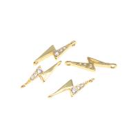 Cubic Zirconia Micro Pave Brass Connector, Lightning Symbol, plated, DIY & micro pave cubic zirconia, golden, 13*4*2mm, 10PCs/Bag, Sold By Bag