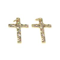 Cubic Zirconia Micro Pave Brass Pendant, Cross, plated, DIY & micro pave cubic zirconia, golden, 26*18*2mm, 10PCs/Bag, Sold By Bag