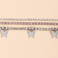 Alliage d'aluminium bracelet de cheville, papillon, Placage, trois pièces & bijoux de mode & pavé de micro zircon & pour femme, argent, 200+50mm, Vendu par fixé