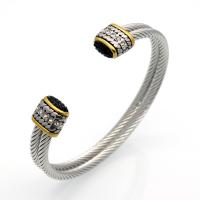 acier inoxydable bracelet manchette, Placage, pour femme & avec strass, Diamètre intérieur:Environ 60mm, Vendu par PC