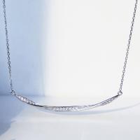 Brass Necklace, silver color plated, for woman & with rhinestone, nickel, lead & cadmium free, 40x4mm, Sold Per 17.7 Inch Strand