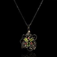 Brass Necklace, gun black plated, for woman & with rhinestone, multi-colored, nickel, lead & cadmium free, 14x40mm, Sold Per 17.7 Inch Strand