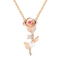 Brass Necklace rose gold color plated for woman & with rhinestone nickel lead & cadmium free Sold Per 17.7 Inch Strand