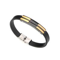 Men Bracelet Stainless Steel with leather cord fashion jewelry black Sold By Strand