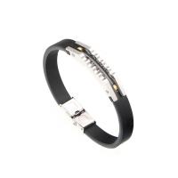 Men Bracelet Stainless Steel with leather cord fashion jewelry black Sold By Strand