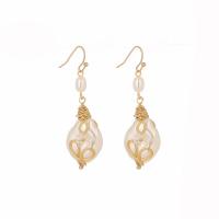 Stainless Steel Drop Earring Plastic Pearl with Golden Threads stainless steel earring hook gold color plated for woman Sold By Pair