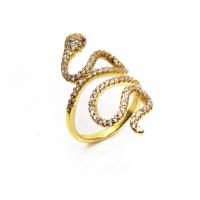 cobre Cuff Ring Finger, Cobra, cromado de cor dourada, Ajustável & micro pavimento em zircônia cúbica, 35mm, 5PCs/Lot, vendido por Lot