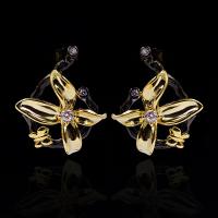 Cupronickel Stud Earring gun black plated for woman & with rhinestone gold nickel lead & cadmium free Sold By Pair