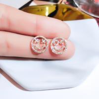 Cupronickel Stud Earring gold color plated for woman & with rhinestone nickel lead & cadmium free Sold By Pair