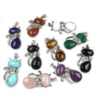 Gemstone Vedhæng Smykker, Ædelsten, Cat, poleret, du kan DIY & forskellige stilarter for valg, flere farver til valg, 25x45mm, Solgt af PC