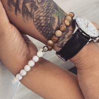 Natural Gemstone Couple Bracelets Lava & Matte Black Agate & Picture Jasper & Rose Quartz & Labradorite with Magnet plated fashion jewelry 8mm Sold By Strand