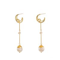 Freshwater Pearl Earrings, Tibetan Style, with Freshwater Pearl, gold color plated, for woman, nickel, lead & cadmium free, 20x80mm, Sold By Pair