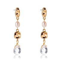 Freshwater Pearl Earrings, Tibetan Style, gold color plated, for woman, nickel, lead & cadmium free, 10x60mm, Sold By Pair