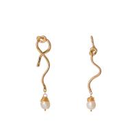 Tibetan Style Drop Earrings, with Plastic Pearl, gold color plated, for woman, nickel, lead & cadmium free, 16x78mm,13x72mm, Sold By Pair