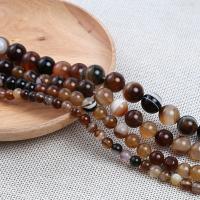 Natürliche Streifen Achat Perlen, rund, DIY, Kaffeefarbe, verkauft von Strang
