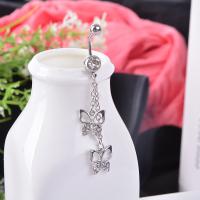 Stainless Steel Belly Ring, Tibetan Style, with 316L Stainless Steel, Butterfly, plated, with rhinestone, 5mm,1.6*10mm, 10PCs/Lot, Sold By Lot